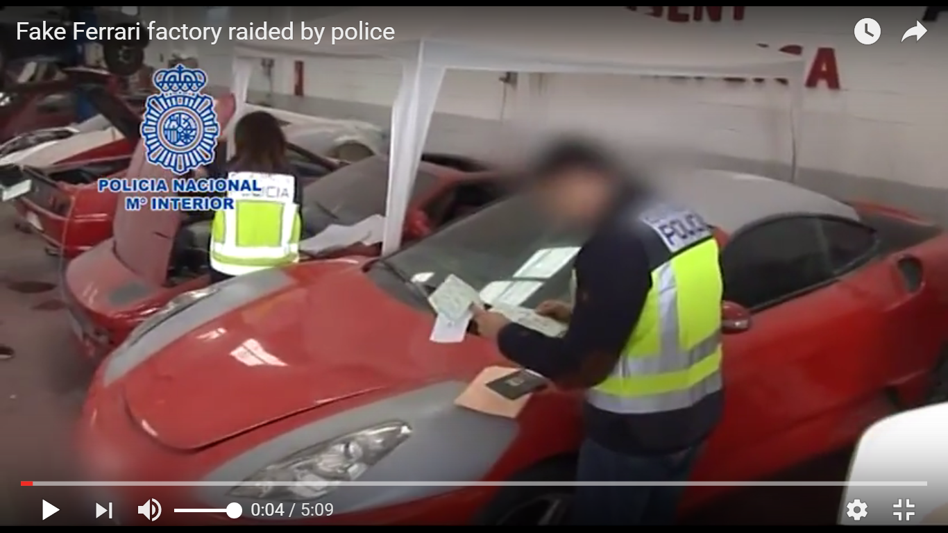 YouTube/Motoring Research-Fake Ferrari factory raided by police 