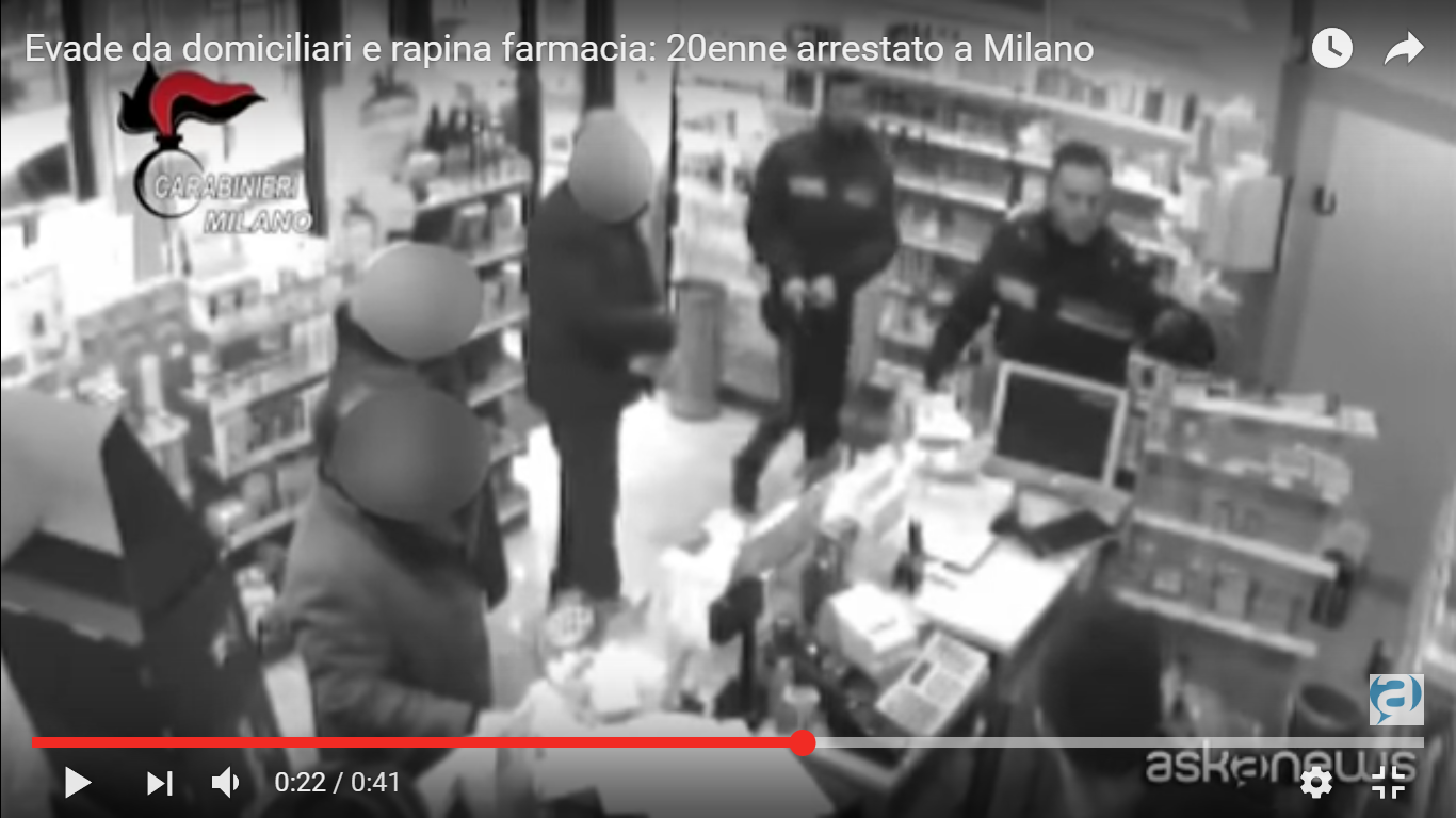 YouTube/askanews-Evade da domiciliari e rapina farmacia: 20enne arrestato a Milano